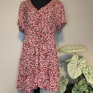 FLORAL WRAP DRESS SIZE LARGE RED/WHITE